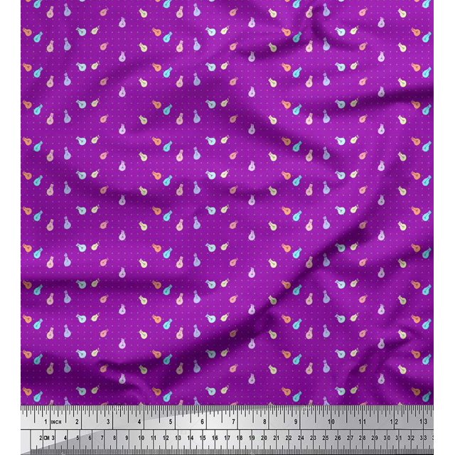 Soimoi Purple Rayon Crepe Fabric Dot & Bulb Home Decor Print Fabric by Yard 46 Inch Wide