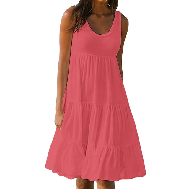 Yuyuzo Robes d'Été pour Femmes Robe Décontractée d'Été pour Femmes Sans Manches à Col Rond Tunique Ample Robe Débardeur Robe Bohème de Plage pour les Vacances