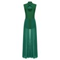 thumbnail image 4 of renvena Costumes de Danse Lyrique pour Femmes Sans Manches à Col Roulé Dos Nu Robe Maxi en Maille Tulle Vert Foncé TG, 4 of 5