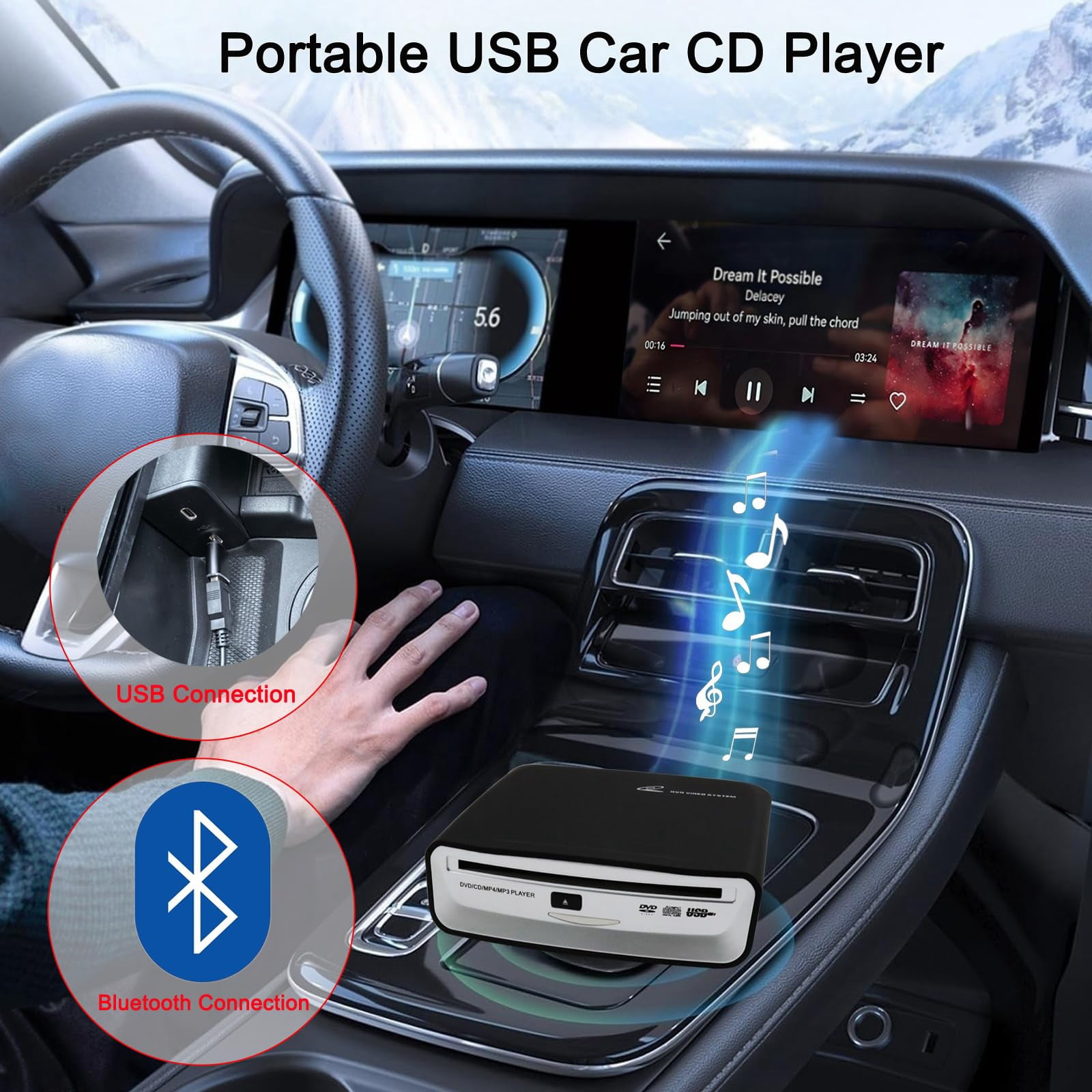 Portable CD Player for Car with Bluetooth and USB Connection,USB