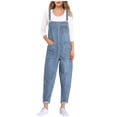 thumbnail image 1 of Timegard Overalls for Women Plus Size Loose Denim Jumpsuit Stretch Classic Jean Rompers with Pockets, 1 of 5