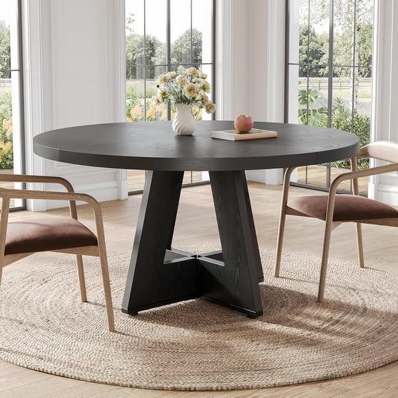Tribesigns Farmhouse Dining Table, 47 Inch Round Dinner Table for 4