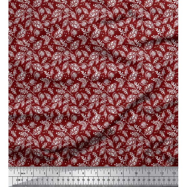 Soimoi Poly Georgette Fabric Dot & Leaves Decor Fabric Printed Yard 42 Inch Wide