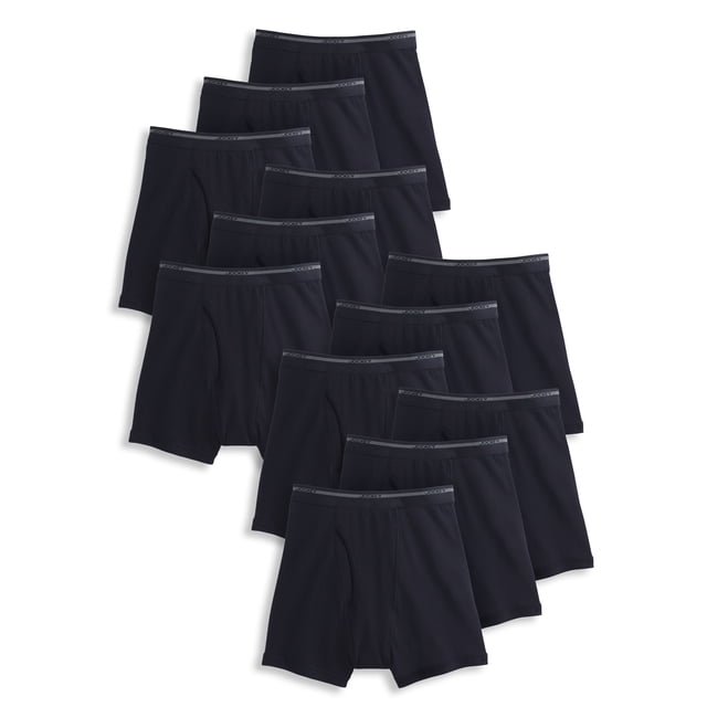 Jockey Men's Lightweight Classic 5" Boxer Brief - 12 Pack featuring full-rise and full-coverage design in a dark colour. Made from 100% cotton with a 5-inch inseam, key-hole fly, and soft waistband for all-day comfort. Includes Staycool+ technology for moisture-wicking and StayNew technology for durability. Machine washable.