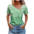thumbnail image 1 of FAIWAD Women Summer Tops Short Sleeve Irregular V Neck Button T-Shirts Geometric Color Block Print Tees Blouses, 1 of 5