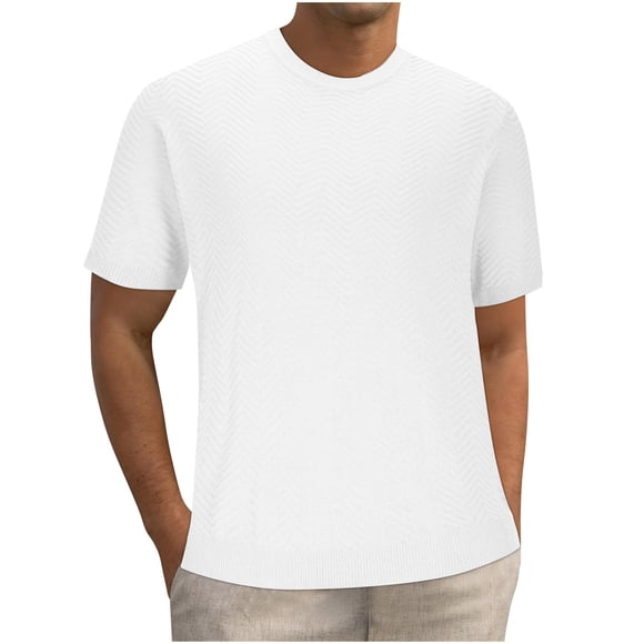 Mens Shirts Sale Clearance! Mens Textured Knitted Shirts Casual Muscle Round Neck Work Office T-Shirt Summer Solid Color Short Sleeve Basic Tee Tops