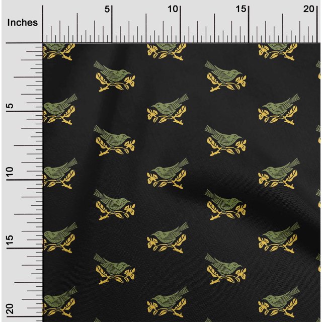 oneOone Cotton Cambric Fabric Branch & Bird Block Fabric Prints By Yard 56 Inch Wide