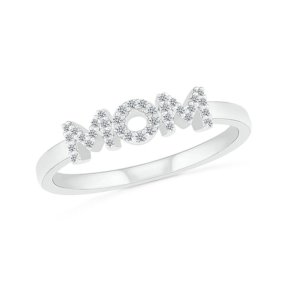 DGOLD Bague pour Maman en Or Blanc 10 Kt avec Diamant Blanc Rond pour la Fête des Mères (1/10 cttw)