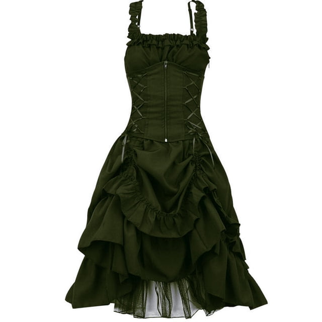 Fridja Robe d'Été Sans Manches Style Gothique Foncé à Cordon de Serrage Couleur Unie