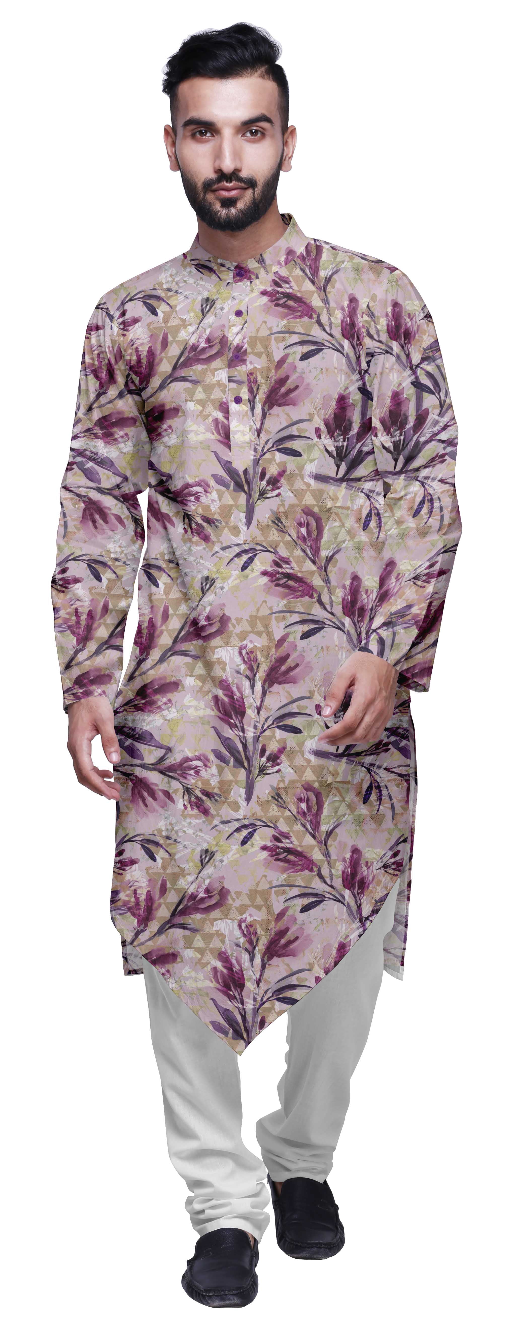 Atasi Kurta à Manches Longues Imprimé pour Hommes Col Mandarin Kurta Long Ethnique pour Garçons