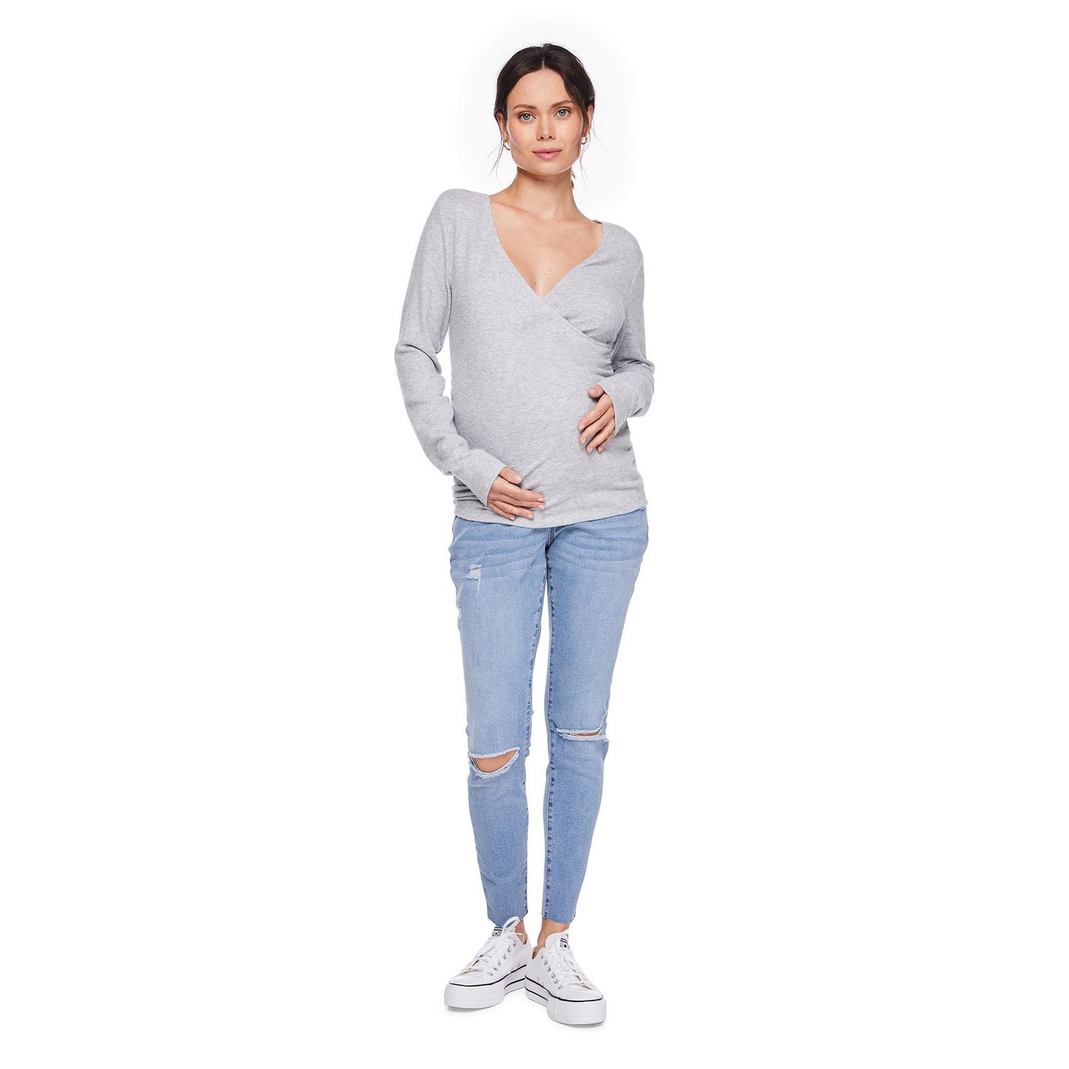 Paisley Sky Maternity Long Sleeve Wrap Front Nursing Top