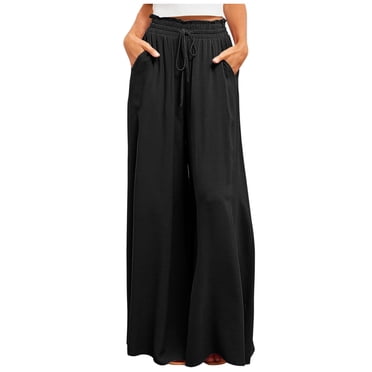 Yuyuzo Womens Wide Leg Pants Solid Color Elastic Waist Drawstring Casual Long Pants Ladies Loose Breathable Lounge Pants