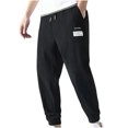 thumbnail image 1 of Pisexur Men's Pants Stretch Drawstring Joggers Sweatpants Regular Fit Solid Color Ribbed Yoga Sweatpants Full Length Elastic Bottom Gym Trousers Summer Casual Lounge Pants with Pockets,M-5XL, 1 of 4
