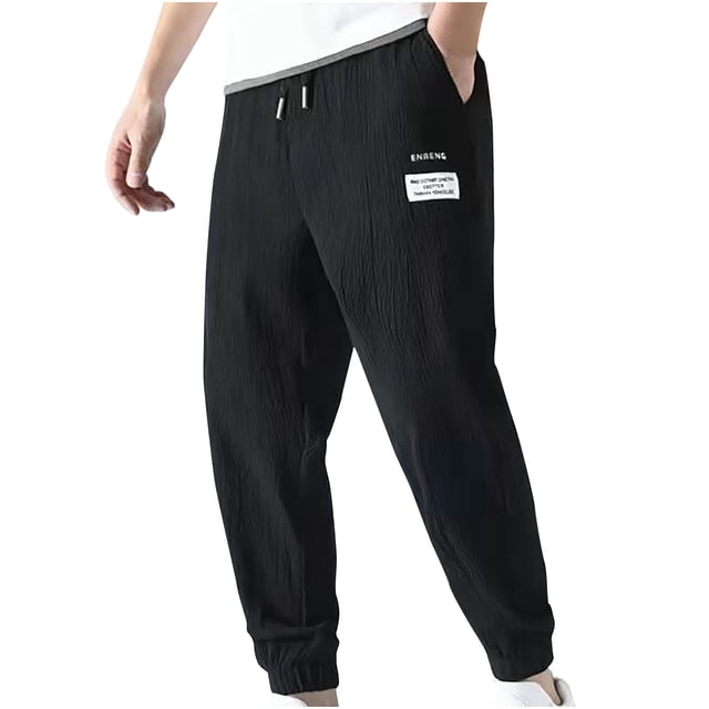 Pisexur Men's Pants Stretch Drawstring Joggers Sweatpants Regular Fit Solid Color Ribbed Yoga Sweatpants Full Length Elastic Bottom Gym Trousers Summer Casual Lounge Pants with Pockets,M-5XL