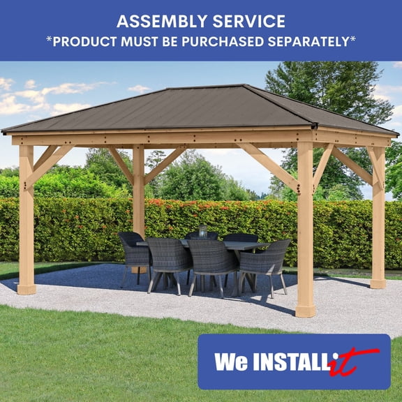 Service d'Installation à Domicile - Assemblage de Pavillon à Toit Rigide en Bois (14 à 16 Pi, Déterminé par le Côté le Plus Long)