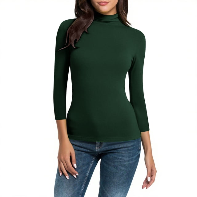 Women's Mock Neck Shirt 2025 - 3/4 Sleeve Slim Fit | Basic Layering Tee