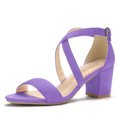 thumbnail image 1 of BLISSFUL STEP Women's Solid Color Open Toe Cross Strap Mid Chunky Heel Sandals, 1 of 6