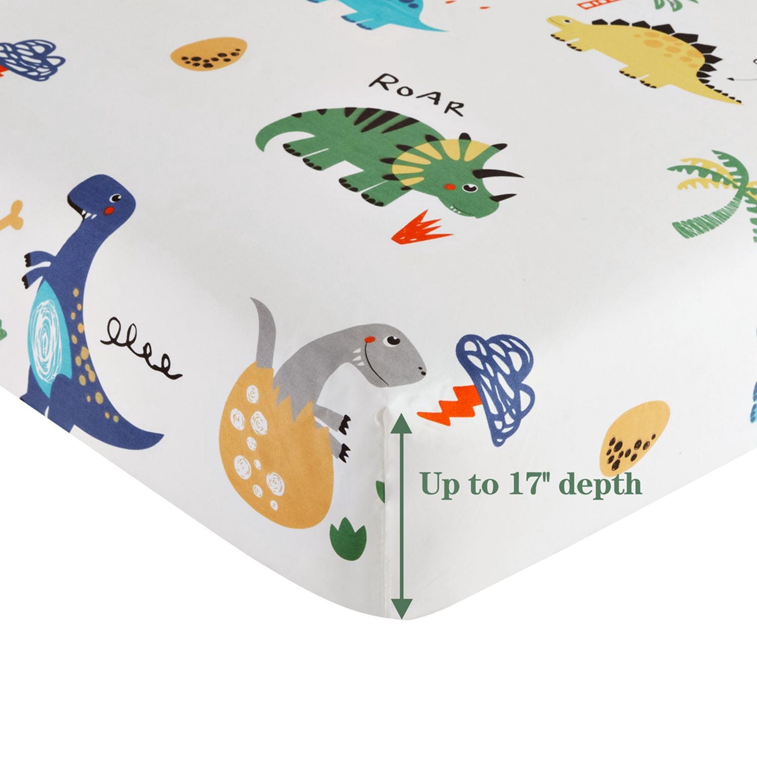 Literie Marina Décoration pour enfants, garçons et tout-petits, imprimée, 600 fils au pouce carré, douce, en mélange de coton percale, toutes saisons, motif dinosaure, zoo, dinosaure