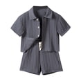 thumbnail image 1 of Zpanxa Boys Summer Outfits Kids Solid Color Collar Short Sleeve Button Elastic Waist Shorts Two Piece Set 1 Years, 1 of 7