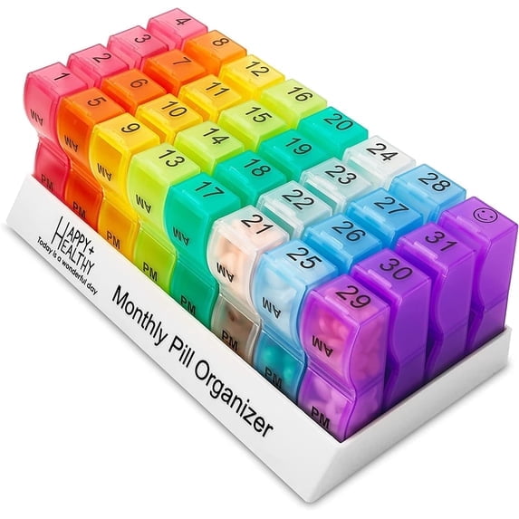 Monthly Pill Organizer - Am/Pm Daily Pill Organizer 32 Compartments for Each Day, Pill Dispenser and Dispenser Caddy That Helps You Organize Your Life, Perfect for Supplements and Medication by MEDca