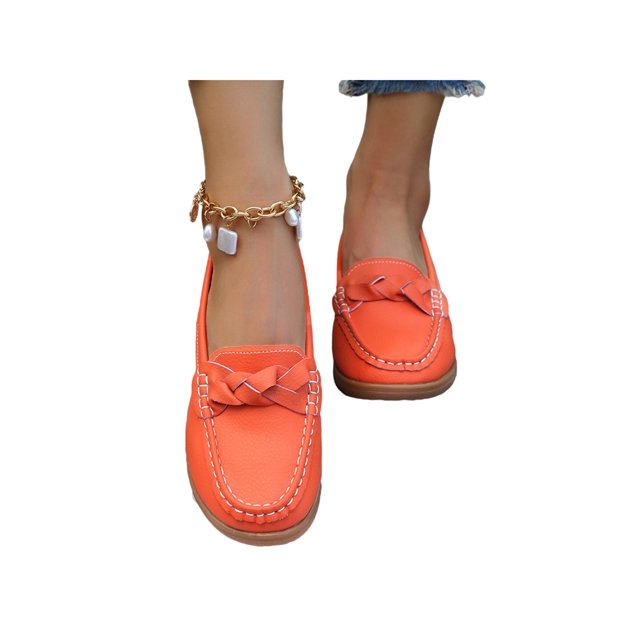 Innerwin Ladies Loafers Slip On Flats Closed Toe Lightweight Moccasins Driving Work Orange 10