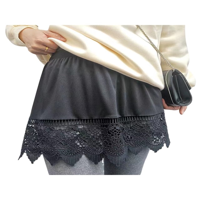 Women‘s Lace Shirt Extender Layering Fake Top Lower Sweep Half-Length Plus Size A Version Underskirt Black L