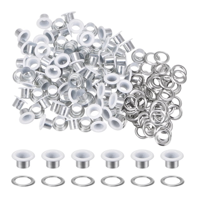 Unique Bargains 100PCS Grommets Eyelets 1/4 Inch (6mm) ID Hole Metal Self Backing Eyelet with Washers for Leather White