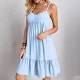 thumbnail image 2 of Kyusrd Robes d'Été à Bretelles pour Femmes 2025 Sans Manches à Col en V Mini Robe Chemise Décontractée Taille Haute Plissée Bohème à Volants Ligne A Robes d'Été, 2 of 9