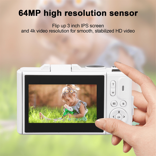 Appareil Photo Numérique Rétro 64MP Stabilisation Fonction Pause Vidéo Noir