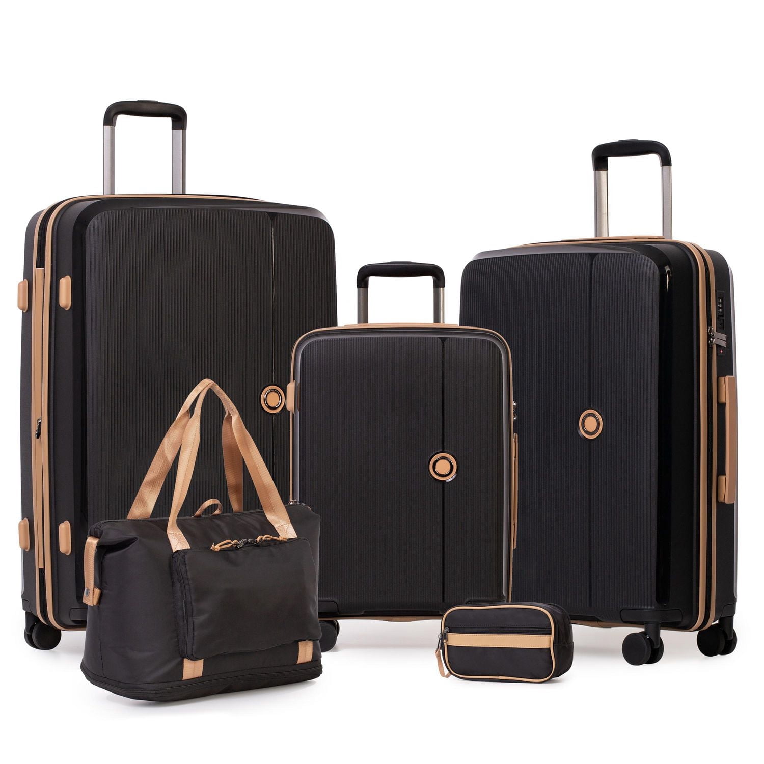 Ensemble de 5 Pièces Valises Rigides: Valise de 28 po, Valise de 24 po, Valise de Cabine de 20 po, Trousse de Toilette et Sac Extensible