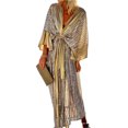 thumbnail image 2 of Neinkie Robe d'Automne pour Femme à Col en V Profond, Manches Chauve-Souris, Laçage, Ourlet Fluide, Paillettes, Élégante, Cardigan de Vacances, Longue Robe, Vêtements pour Femme, 2 of 7