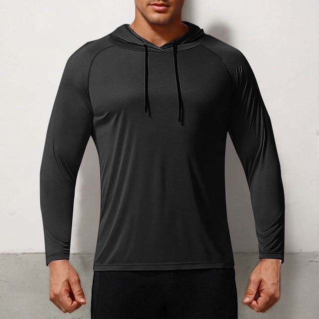 Gym Shirts for Men Long Sleeve UPF 50+ Sun Shirts Compression Fit Fishing Shirt Raglan Quick Drying Workout Hoodies