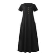 thumbnail image 3 of Meichang Robes Évasées pour Femmes 2024 Décontractées en Coton et Lin Robes Unies à Manches Courtes Col Rond Boutonnées Robes Surdimensionnées Coupe Ample Fluide Robe Midi avec Poches Noir P, 3 of 4