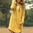 thumbnail image 2 of cfhntfmh Robes Chandails pour Femmes Confortables à Manches Longues Robe à Capuche Surdimensionnée Automne Douce Couleur Unie Robe Mini avec Poches, 2 of 5