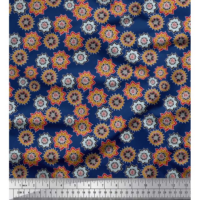 Soimoi Rayon Fabric Flower Artistic Print Fabric by The Yard 42 Inch Wide