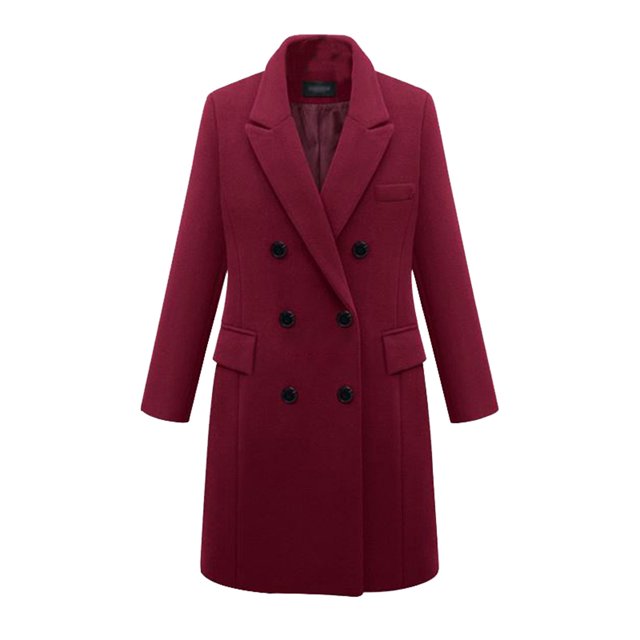 Fridja Women Solid Double Breasted Button Front Style Plus Size Coat Tops