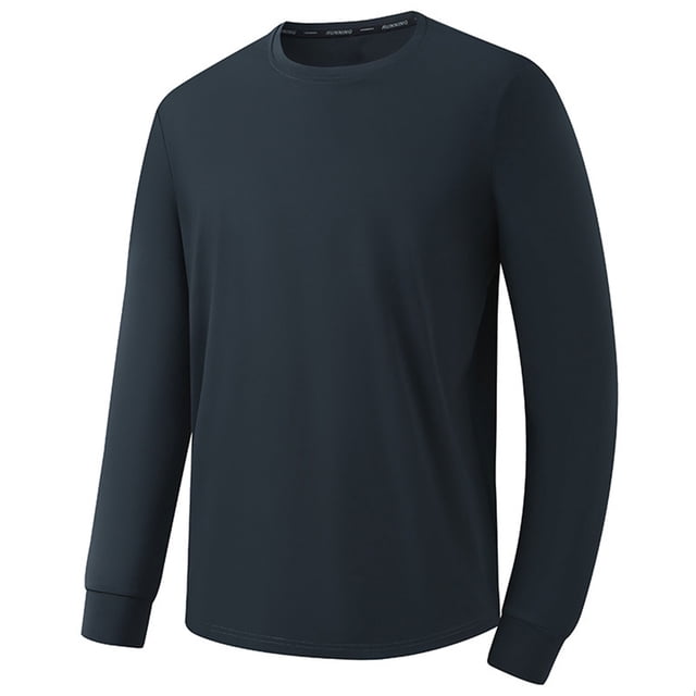 AherBiu Plus Size Men's Long Sleeve Shirts Crewneck Quick Drying Lightweight Athletic Tees Running Workout Active Pullover Tops