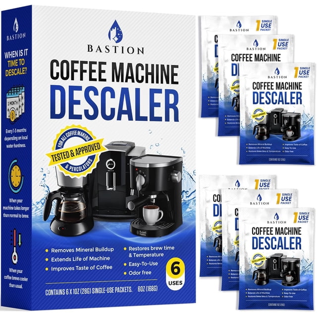 Descaling Powder Solution (6-Uses) Coffee Machine Descaler Cleaner | Compatible with Breville Nespresso Delonghi Ninja | To Descale Automatic Coffee Pots & Makers & Espresso Machines
