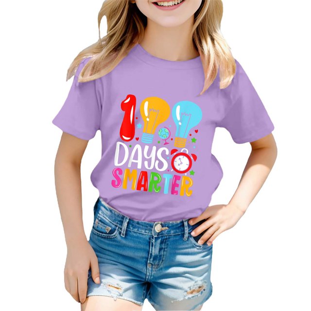 PMVFHDE Hauts Mignons Hauts pour Fille 2025 Robe T-Shirt Fille Hauts d'Été Fille 2025 Maillots de Bain Fille Hauts Garçon et Fille Mode Décontractée Imprimé Col Rond Ample Manches Courtes T-Shirt Haut Violet, 2-3 Ans