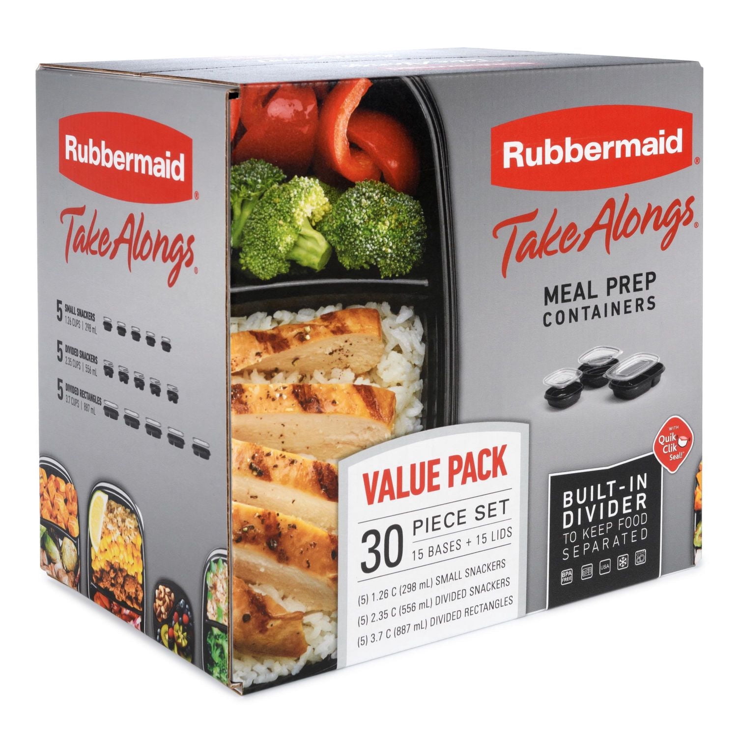 Rubbermaid TakeAlongs Food Storage Containers with Divided Base, 30 Piece Set