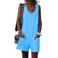 thumbnail image 2 of Combinaison Ample d'Été pour Femme à Col Rond Sans Manches, Couleur Unie, Salopette Décontractée, Couleur Unie, Poches avant, Barboteuse, Plage, Marche, Bleu, 4TG, 2 of 5