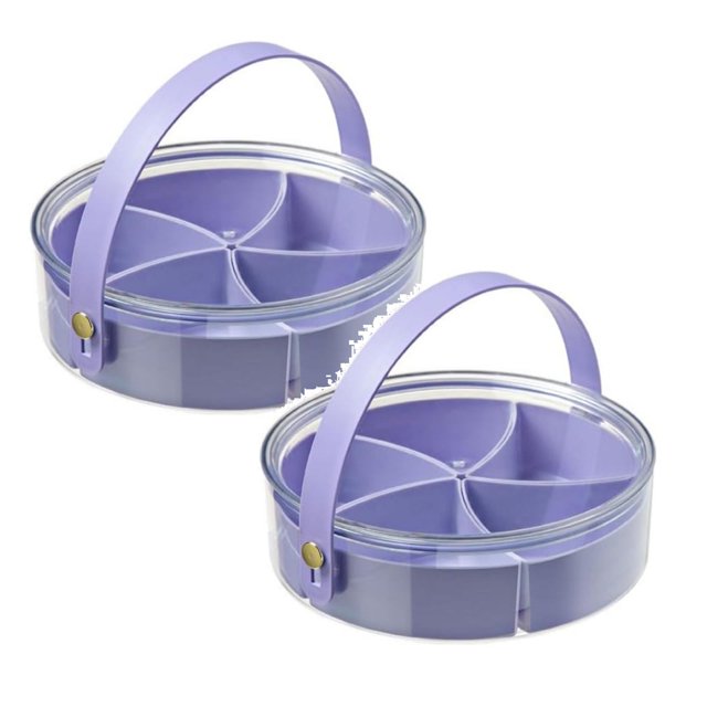 Ensemble de Couverts en Acier Inoxydable Plateau de Service Divisé avec Couvercle et Poignée Plateau à Collation Portable avec Couvercle Boîte à Collations Charcuterie Contenant Plateaux à Collations Organisateur pour Bonbons Fruits Collations Violet