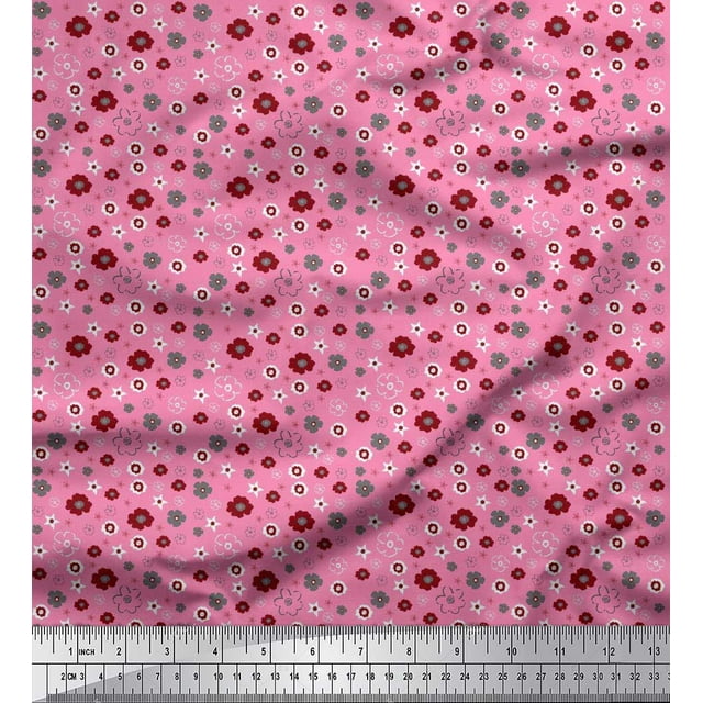 Soimoi Pink Poly Georgette Fabric Flower Artistic Print Sewing Fabric Yard 52 Inch Wide