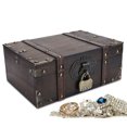 thumbnail image 3 of Treasure Chest, Vintage Wooden Jewelry Box Strong Perfect Large Capacity With Lock For Home Decoration 6282-2302GK10 Grey + Lock, 3 of 8