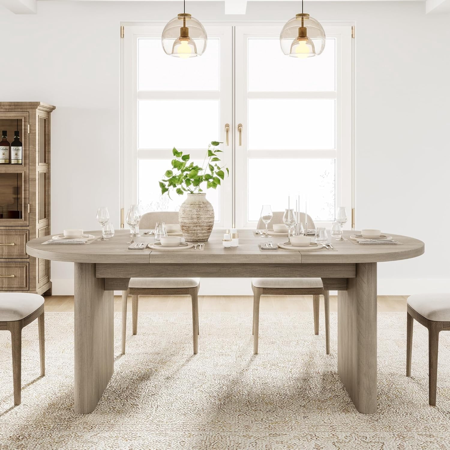 Oval Dining Table for 6-8 People, Long Large Kitchen Table with Thick Sturdy Wooden Base, Farmhouse Dining Room Table for for Kitchen, Living Room, Office (70.87" Long,Grey)