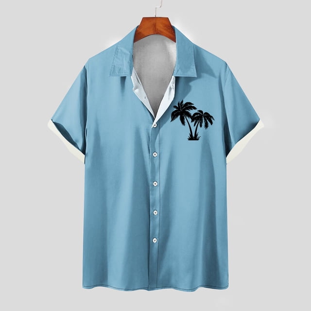Mefallenssiah Mode Hommes Confortable Impression Manches Courtes Col Chemise Chemisier