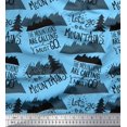 thumbnail image 1 of Soimoi Blue polyester Crepe Fabric Mountains & Text Printed Fabric 1 Yard 52 Inch Wide, 1 of 5