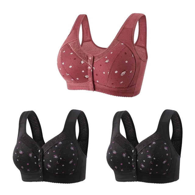 Bigersell Snap Front Bra 3pcs Full-Figure Bra Style R-83 Breathable Push-Up Bras Pack R-83-wine