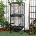 thumbnail image 2 of PawHut 2 In 1 Bird Cage Aviary with Wheels, Wood Perch, Black, 2 of 10