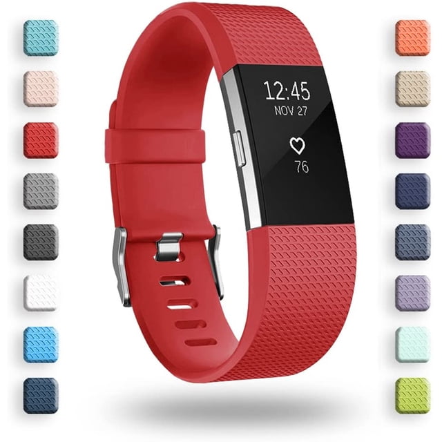 Replacement Bands Compatible for Fitbit Charge 2, Classic & Special Edition Adjustable Sport Wristbands(Red,L)